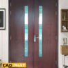 Cửa gỗ MDF veneer 2 cánh có ô kính