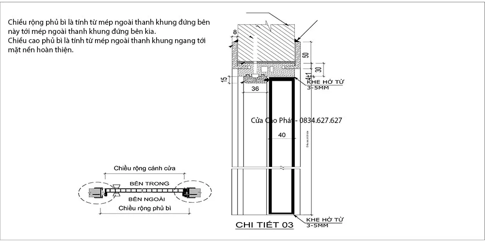 Kích thước phủ bì Cửa nhựa composite